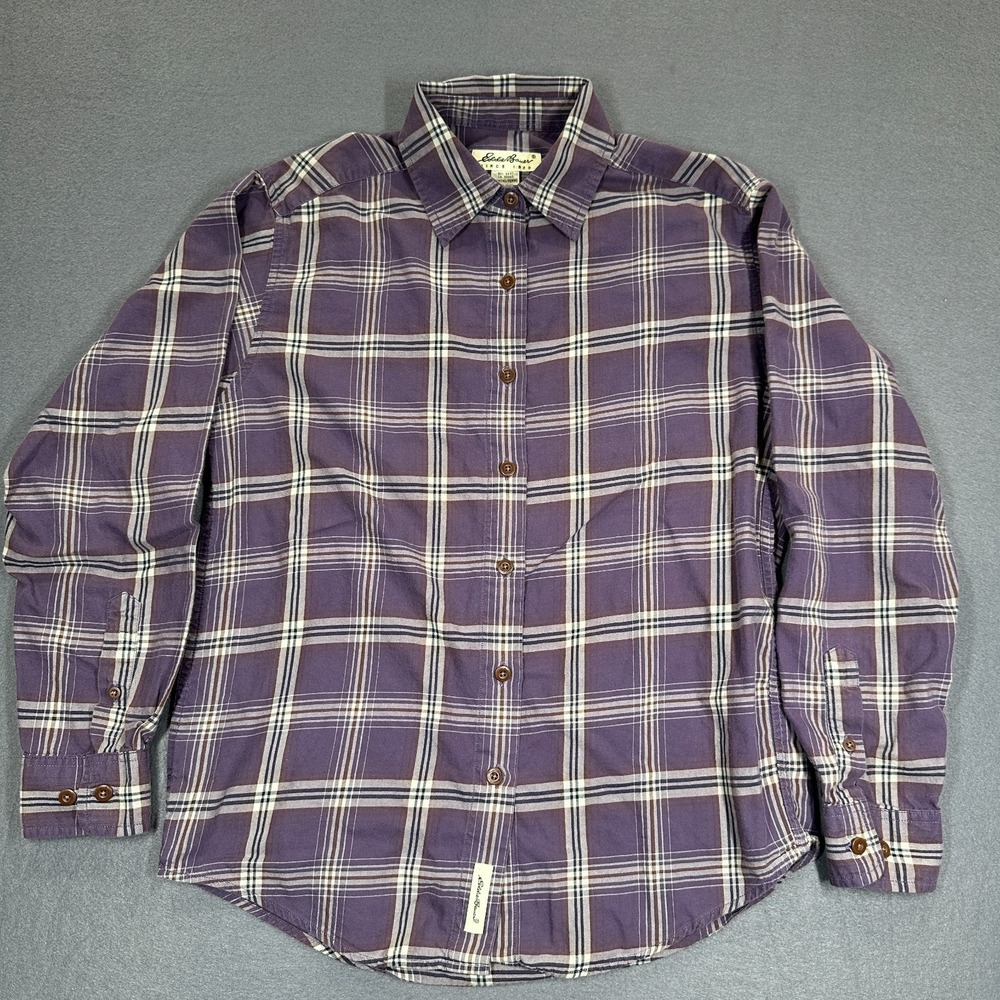 Eddie Bauer Flannel Shirt Womens XS Purple Plaid Long Sleeve Button-Up Vintage - Picture 2 of 10